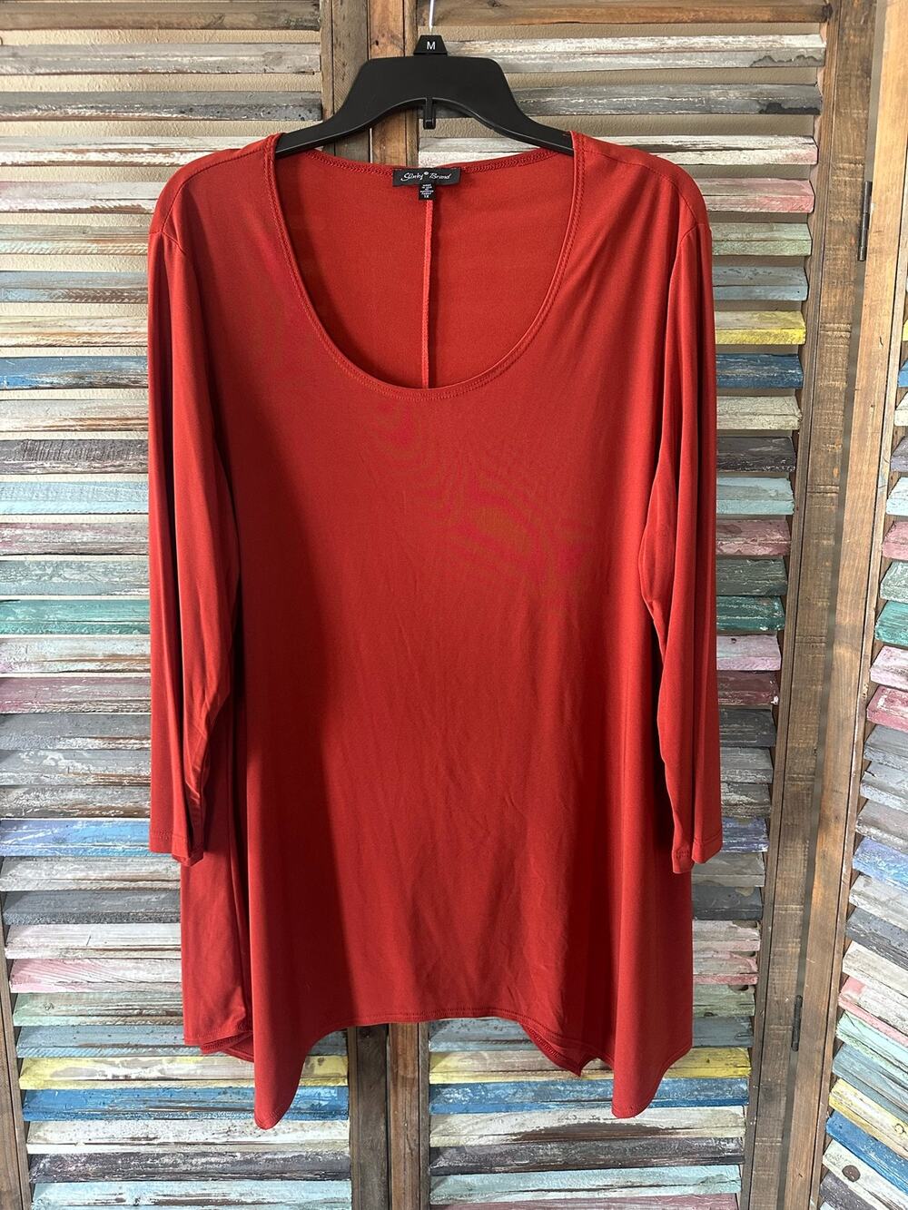 Slinky Brand Hanky Hem Scoop Neck Top 1X Rust Red Fall